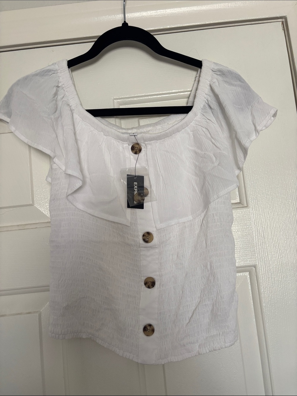 BNWT Express White Ruffle Button-Front Blouse